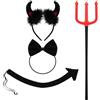 Spooktacular Creations 4 Pz. Set di costumi da diavolo per Halloween Costume da demone con fascia nera con corno da diavolo, forcone da diavolo, papillon e coda per da festa di Halloween Cosplay