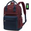 LOVEVOOK Zaino Porta PC Donna, 15,6 Pollici Impermeabile Computer Backpack Antifurto con Porta USB e Scomparto per Laptop per Scuola Università Viaggi Lavoro Aereo Ufficio, Blu Navy Rosso Scuro