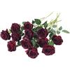 Laelfe 12 Pcs Rose Finte per Decorazioni, Bouquet Fiori Finti di Rosa con Steli Lunghi, Rose Artificiale per Composizioni di Nozze Casa Giardino Partito Decorazioni Floreali (Rosse Vino)