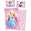 Wild South Shop Disney Princess Arielle Cenerentola Rapunzel Belle Aurora Biancheria da letto, 40 x 60 + 100 x 135 cm, 100% cotone con chiusura lampo