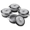 LOVECASA Mini Cocotte 420 ml Set 4 Casseruole da Forno in Gres con Coperchio 12 x 5,5 cm, Mini Casseruole Rotonde con 2 Manici, Stampi per Torte, Terrine da Forno Monoporzione, Grigio-Nero Graduale