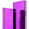 LEYAN Clear Smart View Cover per Samsung Galaxy S21 5G Specchio Flip Case Cover Traslucido Standing Custodia Antiurto Custodia a Folio Cover con Supporto Pieghevole - Viola