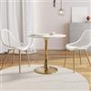 DEGHI Tavolo da pranzo rotondo 80 cm con piano in ceramica effetto marmo bianco e struttura oro - Tulipano