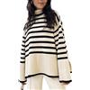 FeMereina Manica lunga a righe maglione dolcevita casual sciolto laterale spaccato a costine maglia pullover top, Nero e bianco, L