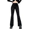 FEOYA Pantaloni Svasati in Velluto Donna Leggings Gotici Vita Alta Pantaloni Flare Skinny Slim Fit Pantaloni a Campana Zampa Punk Lunghi Nero M Pantaloni Gamba Larga con Fondo Largo Halloween Vintage