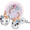 VICKWOOD Orecchini a forma di unicorno, farfalla, a forma di cuore, in argento 925, rosa, oro/argento, con zirconi, madreperla per ragazze, Argento, Zirconia cubica, Unicorno_Tiny