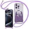 Phoona Cover Magnetica Glitter per iPhone 15 Pro Max con Cordino, [Compatibile con MagSafe], Brillantini Sottile Lucida TPU Silicone Custodia per iPhone 15 Pro Max Morbido Antiurto Cover, Viola