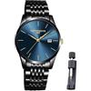 Raitown Orologio Uomo Acciaio Inossidabile Impermeabile Classic Nero Quadrante Grande Minimalist Calendario Analog Quartz Orologi Uomo