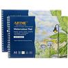 ARTME Blocco Carta per Acquerello A3 2pz, 12 Fogli 300 g/m², Carta Acquerello Doppia Trama, Grana Ruvida e Liscia, Senza Acidi, Cellulosa, per Acquerelli, Gouache, Disegno e Pittura