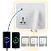 uksunvi LED lampada da parete da lettura con presa universale, USB Type-C doppia porta di ricarica regolabile interruttore 12W lampada da parete rotante con tre colori dimming (Quadrato bianco)