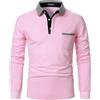 APAELEA Polo Uomo Manica Lunga Polo Collare Strisce Cotone Golf Tennis T-Shirt Top,Rosa,XXL