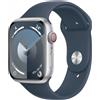 Apple Watch Series 9 GPS + Cellular Cassa 45mm in Alluminio Argento con Cinturino Sport Blu Tempesta - S/M - MRMG3QL/A