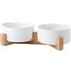 SP SEMPRE + doppie ciotole in ceramica per gatti e cani di piccola taglia da 12.8cm l'una in bambù, 2x400ml rialzate e sollevate da terra con base antiscivolo (DOPPIE 12.8 CM, BIANCO)