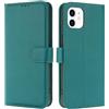 TQIAHF Cover per iPhone 12 / iPhone 12 PRO Custodia a Libro in Pelle con Porta Carte Magnetica Libretto Portafoglio Flip Case Antiurto Telefono Protezione Completa,Verde Scuro