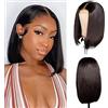 DÉBUT Parrucche a caschetto dritte, con parte anteriore a T, con pizzo frontale, con capelli di bambino, densità 150%, capelli vergini brasiliani per donne nere (25,4 cm, nero Natuarl)