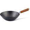 Ken Hom Wok Antiaderente Acciaio al Carbonio, 27cm, Classic, Padella Non a Induzione/Con Manico in Legno/Base Piatta, Non Lavabile in Lavastoviglie, 2 Anni di Garanzia