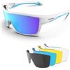 HAAYOT Occhiali da ciclismo polarizzati per uomini donne occhiali da sole sportivi con 5 lenti TR90 telaio occhiali MTB occhiali da mountain bike corsa pesca escursionismo, bianco lucido e blu ghiaccio