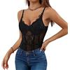 Rongseng Body Donna Sexy Rete Trasparente Spaghetti Strap Bodysuit Top Profondo Collo a V Senza Maniche Body in Pizzo Floreale Elegante Jumpsuit Aderente Un Pezzo Tuta Basic Cami Camicie Moda Going Out Top