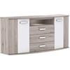 Forte Rondino Credenza con 2 ante e 3 cassetti, in legno, rovere sabbia/bianco lucido, 61,3 x 81,5 x 169,6 cm