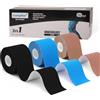 LiangMai Kinesio Tape - 3 rotoli 5cm x 5m di tape kinesiologico Nero+Blu+Beige, tape sportivo impermeabile ed elastico - Nastro Kinesiologico nastri amici della pelle per ginocchio spalla gomito