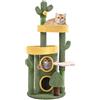 Yaheetech Albero Tiragraffi per Gatti 123 cm con Condomini Posatoi 2 Palle da Gioco a Forma di Cactus Torre da Interno Verde e Giallo