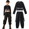 SXSHUN Tuta da trainning da bambina, 2 pezzi, abbigliamento da street dance per bambini, top + pantaloni cargo, maglietta da jogging, abbigliamento da danza primaverile e estivo, Nero 1, 5 anni-6 anni