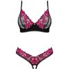Selente Love & Fun Set di Lingerie da Donna Composto da Reggiseno, Slip, Choker e Esclusiva Benda in Satin, Made in EU (XL-XXL, Nero-Balconette Ouvert)