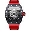 Tiong Orologio al quarzo da uomo alla moda scheletro Tonneau grande quadrante analogico da uomo orologio da polso casual business cinturino in silicone orologi, Jt-01, cinghia