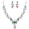 Clearine Set di Gioielli per Matrimonio da Donna Foglia Cluster Fiore Cristalli Ciondolo Collana Orecchini Pendenti per Sposa Multi Colore Argento-Fondo