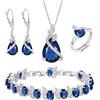 Clearine Set di Gioielli per Donne Argento Placcato Goccia Zirconia cubica Collana Aperta Anello Regolabile Orecchini Bracciale per Matrimonio/Anniversario/Festa della Mamma