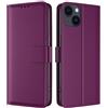 TQIAHF Cover per iPhone 15 Cover Custodia a Libro in Pelle con Porta Carte Magnetica Libretto Portafoglio Flip Case Antiurto Protezione Completa Cover Telefono Custodia per iPhone 15,Viola Scuro