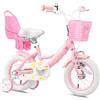 Glerc Bicicletta per bambini da 14 pollici per 3 4 5 anni piccola ragazza carina biciclette con stabilizzatori cestino e campana, rosa e bianco