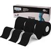 LiangMai Kinesio Tape - 3 rotoli 5cm x 5m di tape kinesiologico Nero, tape sportivo impermeabile ed elastico - Nastro Kinesiologico nastri amici della pelle per ginocchio spalla gomito