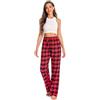 JTPW Pigiama da donna 100% cotone super morbido flanella pantaloni da salotto con tasche, TARTAN NERO ROSSO, XS