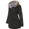 BOUTIKS Cappotti Invernale Antivento da Donna, Giacca Parka Militare Addensata, Cappotto Foderato in Caldo Pile con Cappuccio in Pelliccia Sintetica, Nero, XXL