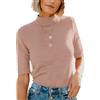 Dressmine T-shirt da donna con maniche a 3/4 in cotone a lupetto camicie a collo alto eleganti casual aderente mezza manica abiti autunnali, crema, M