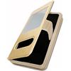 PH26 Custodia a portafoglio per Oppo A73 5G Extra Slim X 2 Finestre in eco pelle di qualità con chiusura magnetica e impunture, compatibile con Oppo A73 5G, oro oro