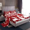 Homewish Set di lenzuola natalizie per camera da letto matrimoniale, per camera da letto di ragazze e ragazzi, motivo geometrico bianco e rosso, motivo con Babbo Natale, renna, animale, lenzuolo con