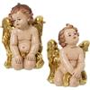 DRW Set di 2 Angeli inginocchiati in Resina in Beige e Oro 8x10x14 cm