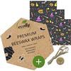 ecolly Involucri di cera d'api - Set di 3 (S, M, L), Salviette di cera d'api, Carta di cera d'api, Premium Beeswax Wraps, Plastica libera e riutilizzabile, senza olio di jojoba - Halloween