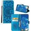 JZ [3D Sun Flower Custodia for per LG V40 ThinQ / V40 Protective PU Leather Wallet Flip Cover - Blue
