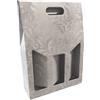 Weboxes Porta bottiglia tripla con manico 27 x 9 x 38 - Confezione da 20 pezzi - Colore argento