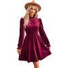 RPAEOY Abito Donna Elegante Invernale in Velluto Maniche Lunghe Collo Alto Vintage Vestito Ginocchio Curvy Vestiti da Sera Natalizio Cocktail Festa Cerimonia Rosso S