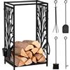 HOMCOM Potalegna di Design per Camino in Acciaio Nero e Antiruggine, per Interni ed Esterni, 46 x 30 x 70 cm|Aosom