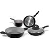 Bialetti Set da 5 pezzi Aeternum Stone in Black Batteria Pentole e Coperchi Acciaio Antiaderente di Bialetti