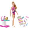 Barbie- Dreamhouse Adventures Bambola Nuotatrice in Costume con Trampolino e Cucciolo Giocattolo per Bambini 3+ Anni, GHK23