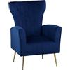 Totò Piccinni Poltrona CASTEL in Velluto imbottita con Gambe in metallo finitura oro design Vintage (Blu)