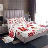 Homewish Set di lenzuola, motivo Babbo Natale, decorazioni per la casa, per bambini, ragazze, bambini, motivo cuore rosso, accessori natalizi in stile cartone animato, lenzuolo con angoli e 1 federa, per letto