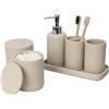 ZCCZ Set Bagno Accessori Completo 6 pezzi - Kit con Dispenser Sapone, Porta Spazzolino, Supporti Qtip, Bicchiere e Vassoio Vanità - Accessori Moderni per Bagno Elegante - Beige