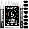Maqhpu Pennarelli Gesso Liquido Cancellabili, 6 Pennarello Bianco e 45Pcs Adesivi Etichette per Lavagna & Vetro, Pennarello Lavagna Cancellabili per Vetro e Barattoli di Spezie(1mm, 3mm, 6mm)